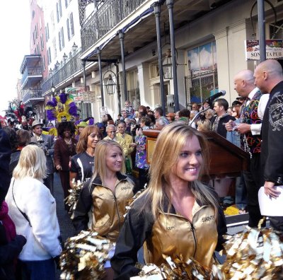 Saints Cheerleaders at Greasing of the Poles