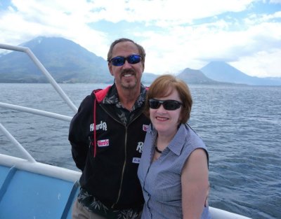 Sightseeing on Lake Atitlan with Volcanoes in Background