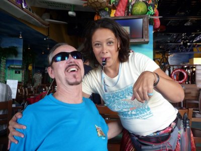 Bill and Shot Girl at Margaritaville, Cozumel