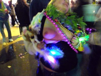 Flasher with Flashers on Bourbon St. Saturday Night