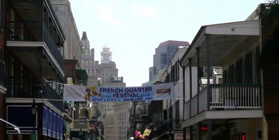 French Quarter Festival (FQ)  Banner on Bourbon St