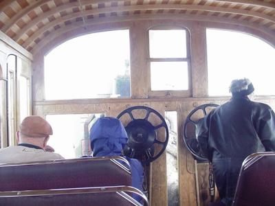 Inside the cog railway car