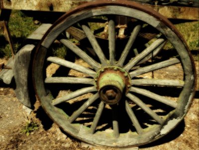 Old Farm Wheel with a Wood Brake