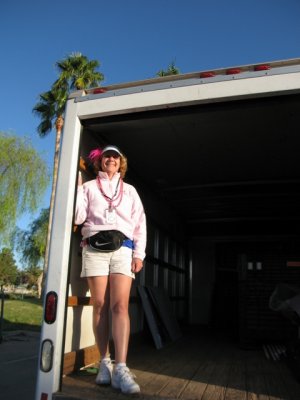 Cheryl standing in the truck