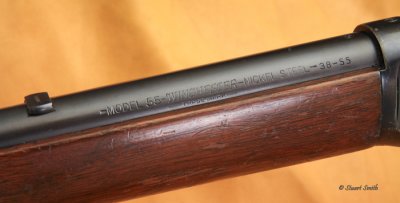 Winchester Model 55 barrel inscription angled view-2023