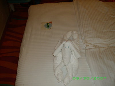 Dog sculpture on the bed.JPG