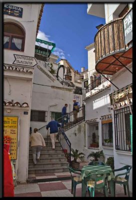 Up the steps to the town center...