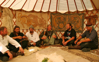 Archers in yurt after competition