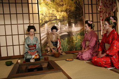 Inside Japanese Tea House (Chashitsu) - begin of tea ceremony Chanoyu