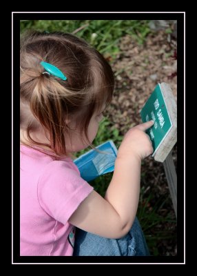 Pointing out the letters in the garden