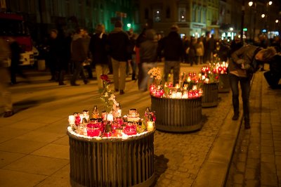 Candles Along Krakowskie Przedmiescie Street