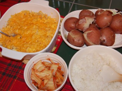 crab & cheddar casserole with kimchi