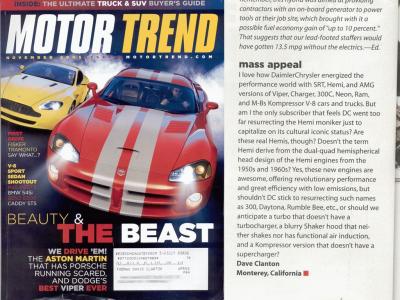 Dave's letter in Motor Trend magazine