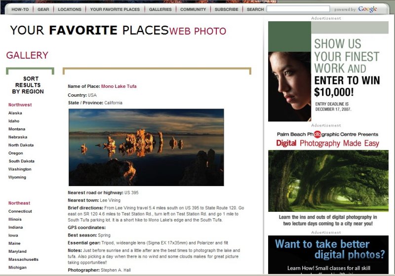 Web Published Outdoor Photography My Favorite Places November, 2007
