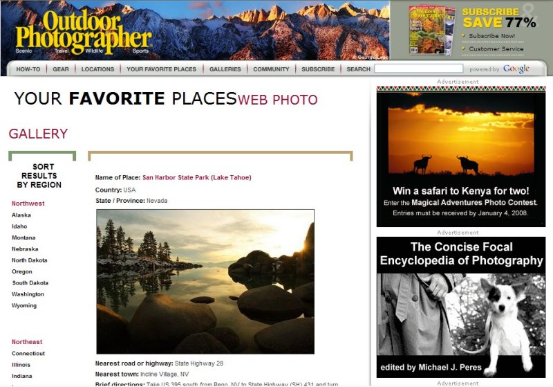  Web Published Outdoor Photography My Favorite Places November, 2007