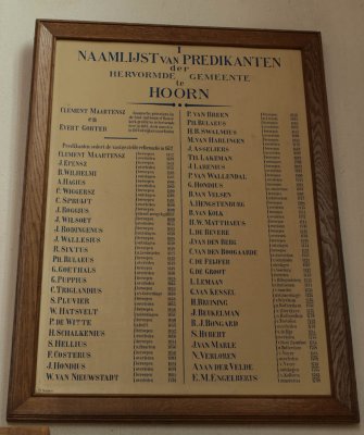 Hoorn, PKN Noorderkerk predikantenbord 1, 2009.jpg