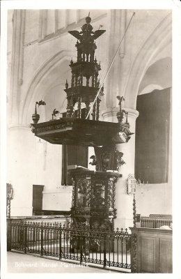 Bolsward, NH kerk preekstoel, circa 1950