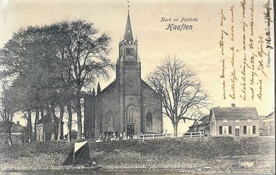 Haaften, NH kerk en pastorie, circa 1900