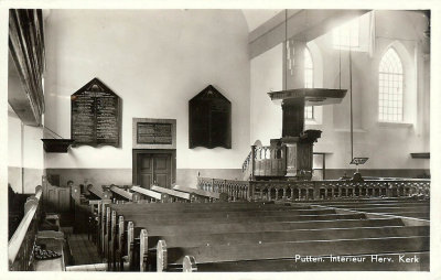 Putten, NH kerk interieur, circa 1960