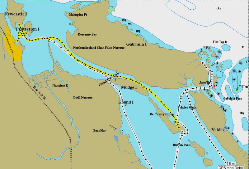 Wednesday: short shot up False Narrows (thanks Mike for the good navigation!) to Newcastle Island, off Nanaimo.