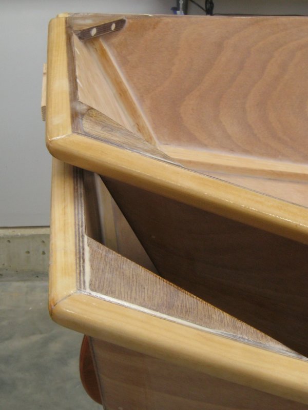 Side view of transoms.  Spacer will be replaced with ply glued to inner half, and some chafe protection.