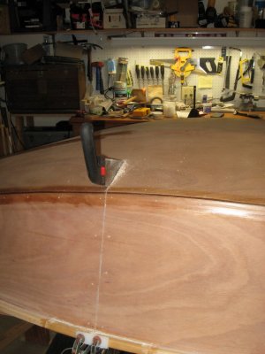 Second attempt, after glassing the sheer to the hull ply.  Saw cut from the inside this time.