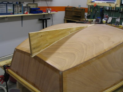 Mockup of skeg, in slot, to fine tune the mating to hull.
