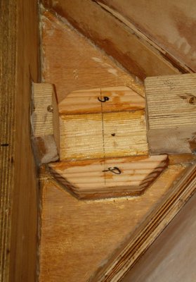 A platform for the rudder bearing, formed from the keelson and some added doug fir, topped by ...
