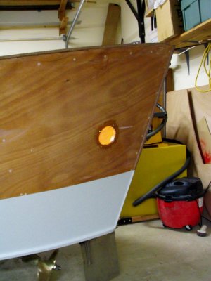 Exhaust system: combo of hose and fiberglass, ski boat muffler. Wet exhaust exits hole near the stern.