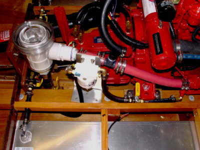 Fuel plumbing completed, sans chafe protection; main shutoff forward of the filter, low.