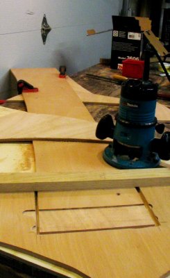 Aft coaming lams routed to meld quarter and three eights ply. Three quarter inch lams easier.