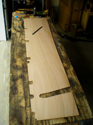Back to the cockpit; port ceiling panel with layout for frames and hose passage.