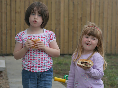 Heather and Eileen with their burgers.