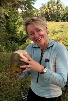 Helen enjoys a coconut!