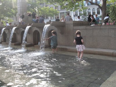 In the fountain at Copley Square