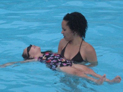 Mommy and Leila in the pool at Highland Park