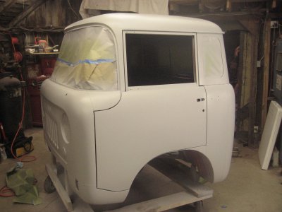 Cab covered in high build primer