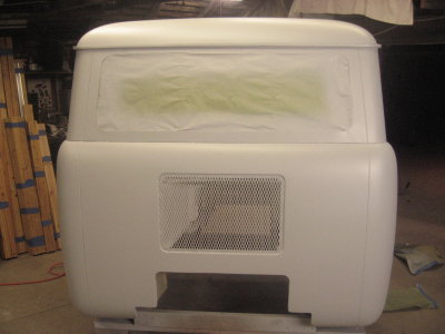 Cab covered in high build primer