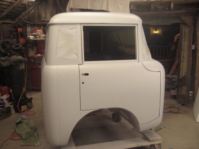Cab covered in high build primer