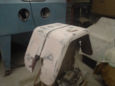 Working the filler on the bed fenders