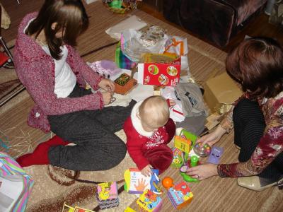 Tearing open the presents