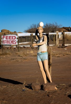 Mannequin with ostrich egg, east of Holbrook.