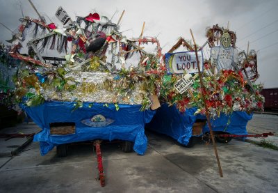 Mardi Gras floats in storage,