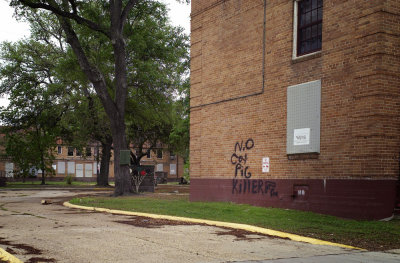 Housing project, graffiti.