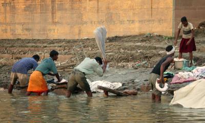 Washing clothing, Ganges River, Varanasi.