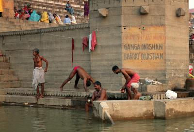 Exercising, bathing along the Ganges, Varanasi.