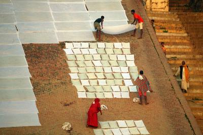 Drying sheets and pillowcases along the Ganges, Varanasi.