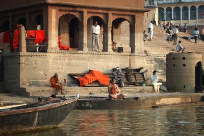 Praying near Manikarnikia ghat, Varanasi.
