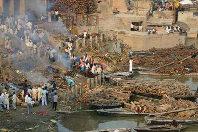 View of Manikarnika cremation ghat, Varanasi.