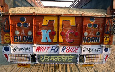 Truck on the highway to New Delhi, parked outside of Jaipur.